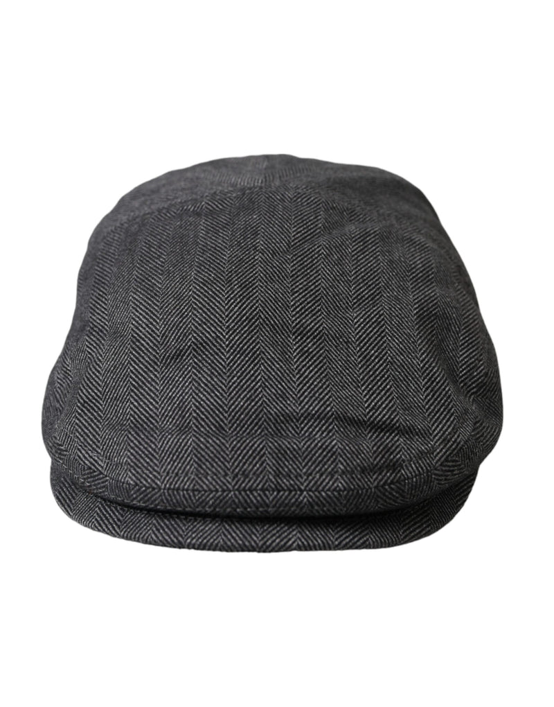 Dolce & Gabbana Gray Herringbone Crown Newsboy Hat Men's Men