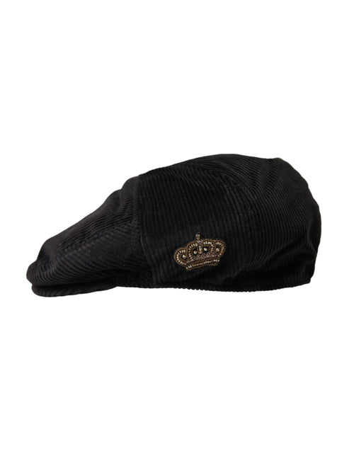 Dolce & Gabbana Black Corduroy Crown Newsboy Hat Men's Men