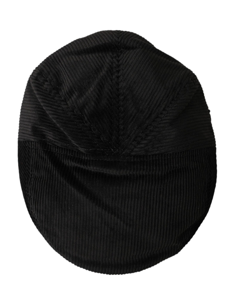 Dolce & Gabbana Black Corduroy Crown Newsboy Hat Men's Men