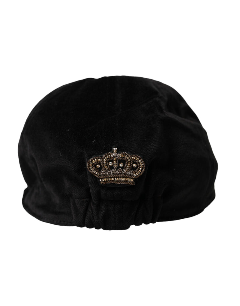 Dolce & Gabbana Black Crown Cotton Newsboy Hat Men's Men