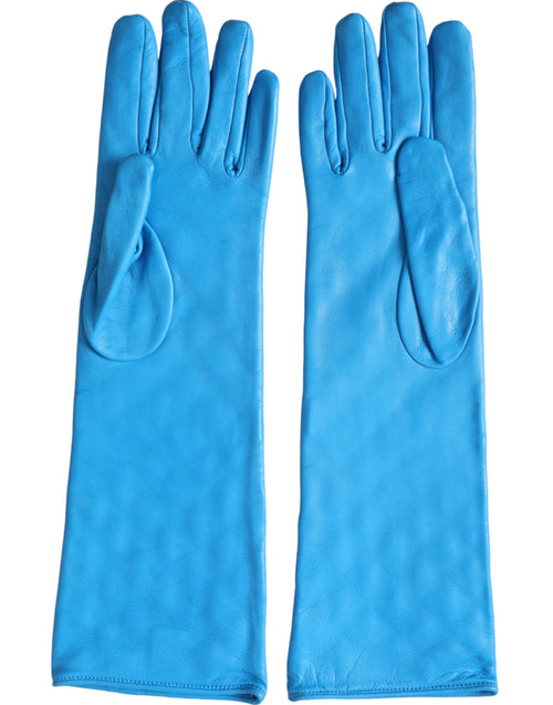 Dolce & Gabbana Blue Leather Quilted Mid Arm Length Women's Gloves