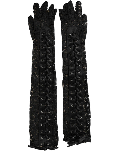 Dolce & Gabbana Black Taormina Lace Elbow Length Women's Gloves