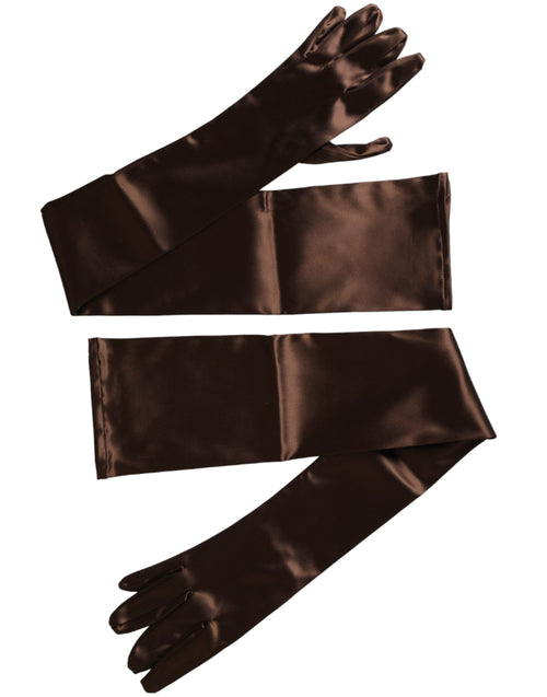 Dolce & Gabbana Brown Acetate Satin Elbow Length Women's Gloves