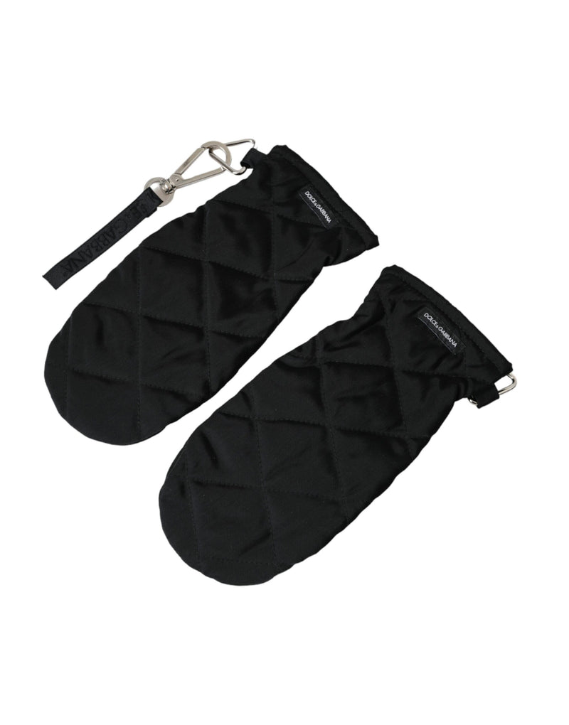 Dolce & Gabbana Black Quilted Nylon Wrist Length Mitten Women's Gloves