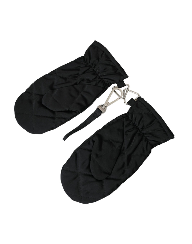 Dolce & Gabbana Black Quilted Nylon Wrist Length Mitten Women's Gloves