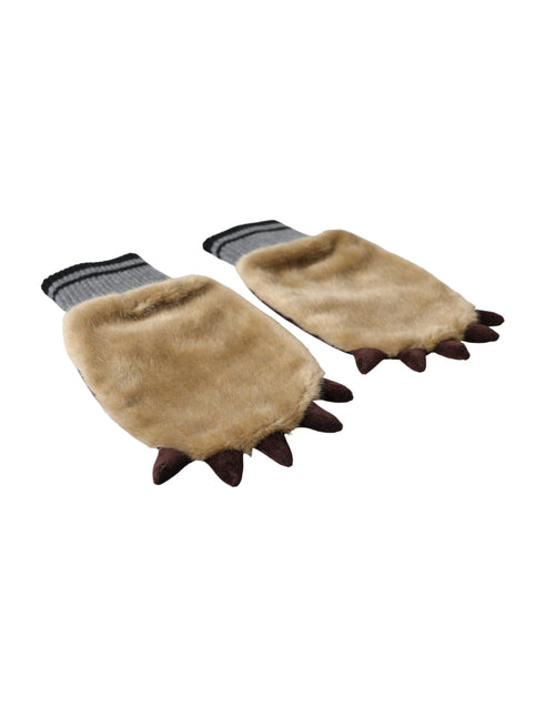 Dolce & Gabbana Beige Acrylic Knitted Fur Wrist Mitten Women's Gloves