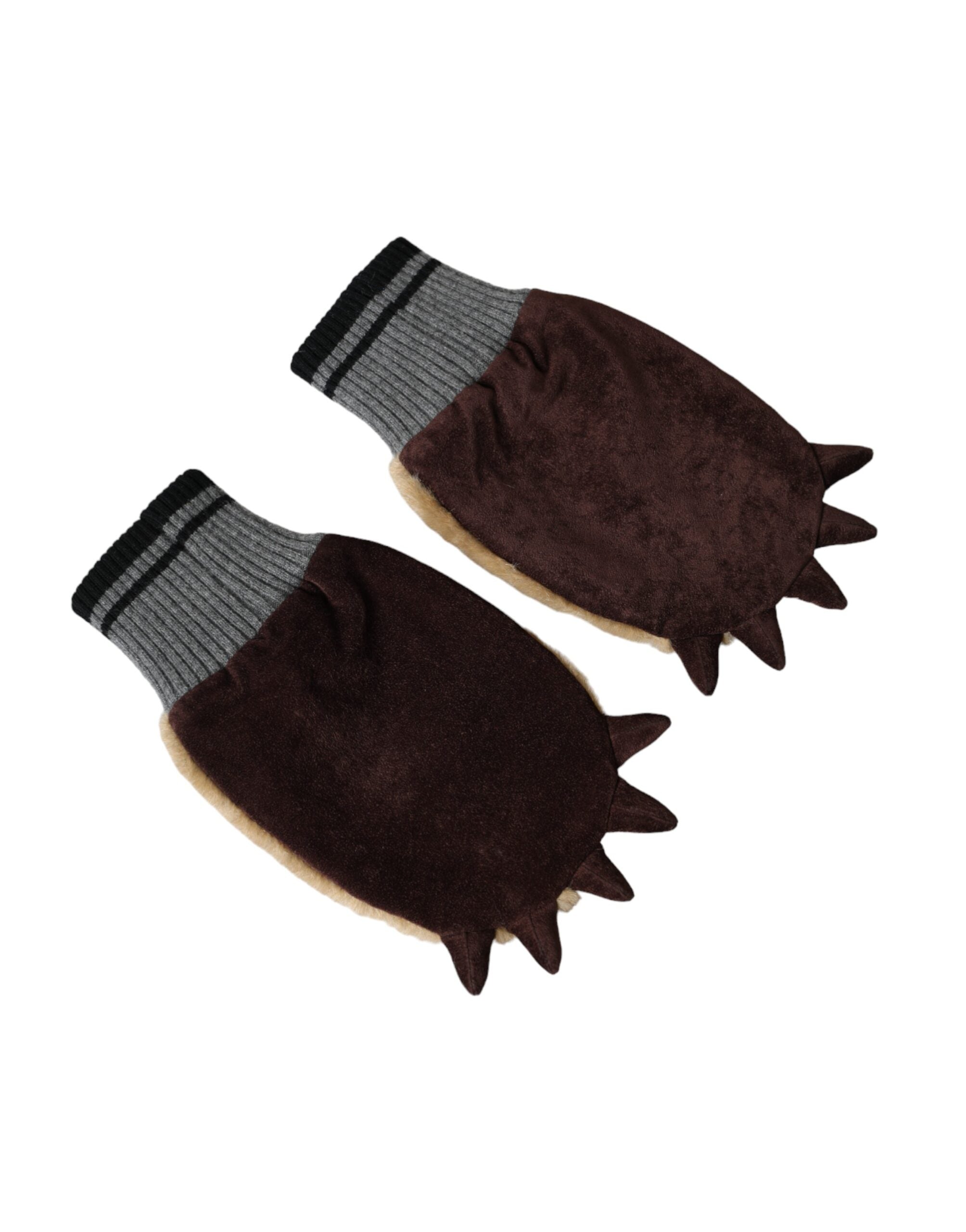 Dolce & Gabbana Beige Acrylic Knitted Fur Wrist Mitten Women's Gloves