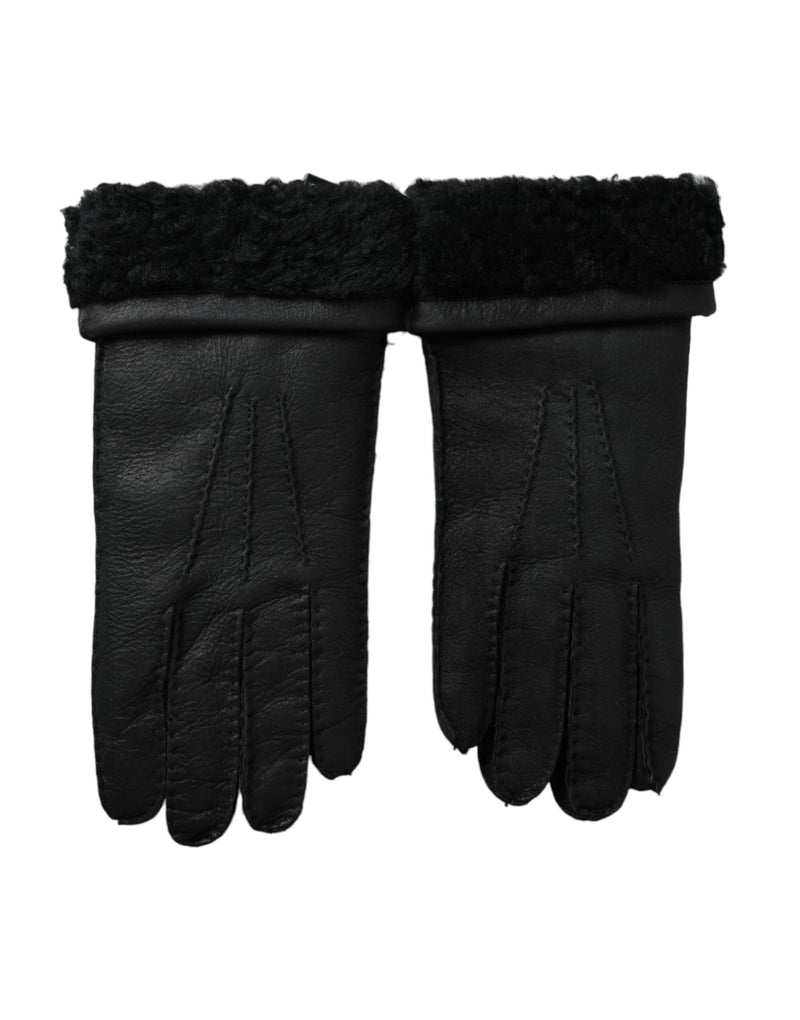 Dolce & Gabbana Black Leather Fur Short Hands Men's Gloves