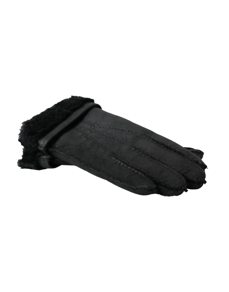 Dolce & Gabbana Black Leather Fur Short Hands Men's Gloves