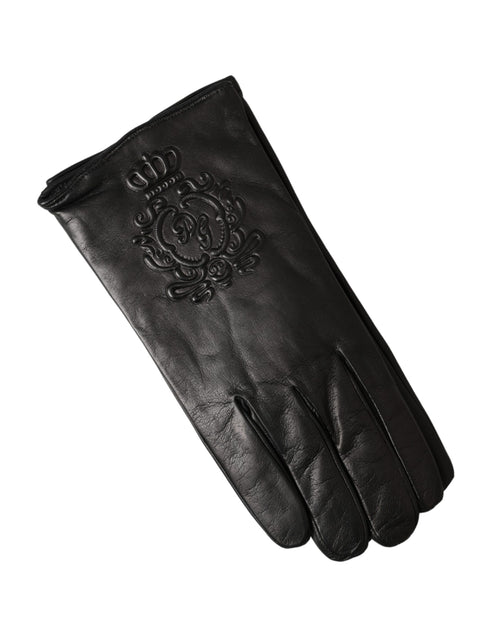 Dolce & Gabbana Black Leather Embossed Logo Short Hands Men's Gloves