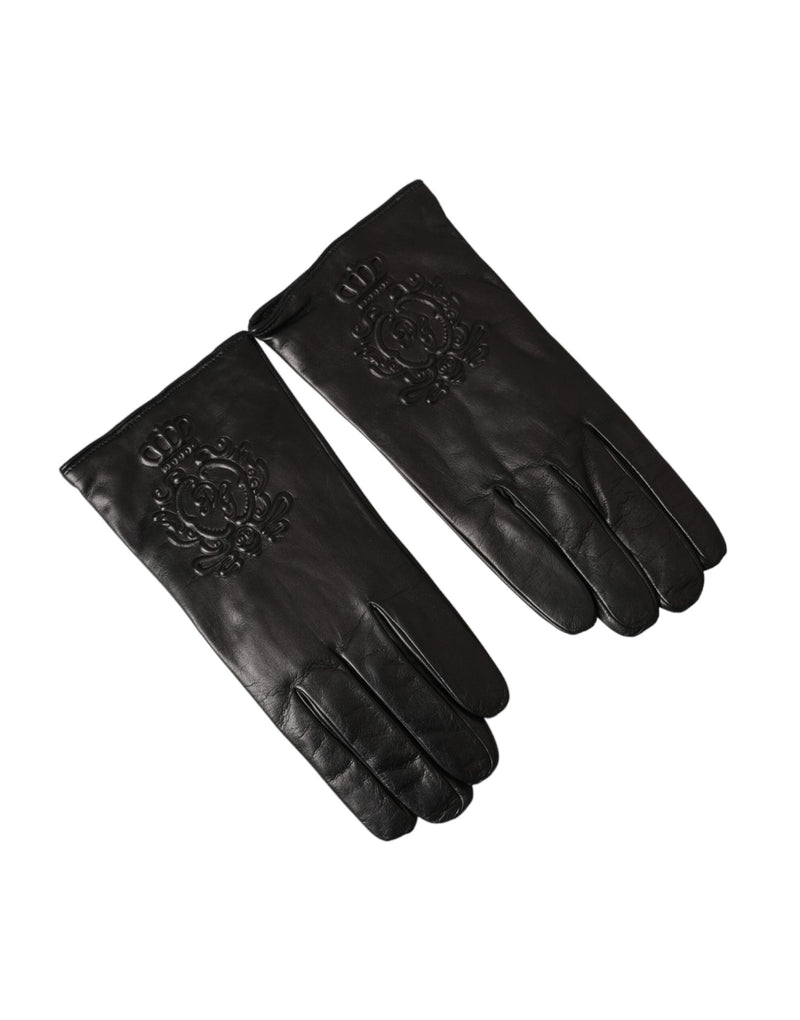 Dolce & Gabbana Black Leather Embossed Logo Short Hands Men's Gloves