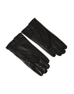 Dolce & Gabbana Black Leather Embossed Logo Short Hands Men's Gloves