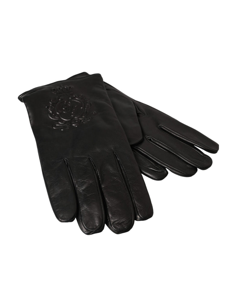 Dolce & Gabbana Black Leather Embossed Logo Short Hands Men's Gloves