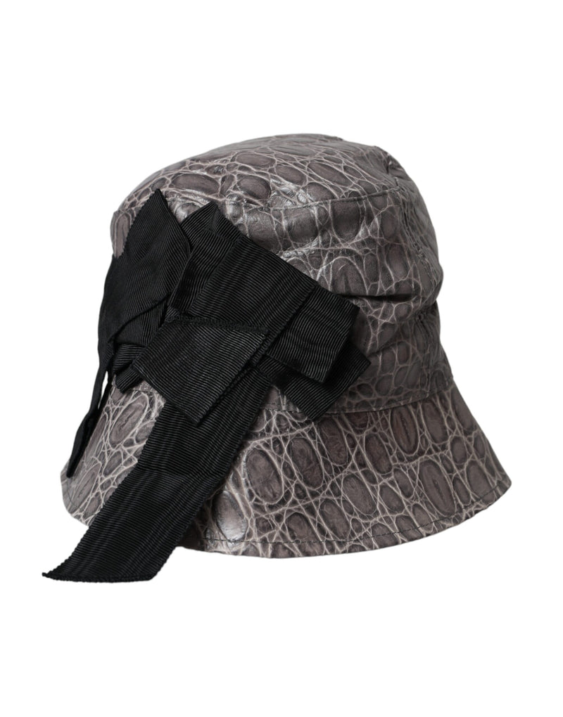 Dolce & Gabbana Black Gray Patterned Leather Bucket Women's Hat