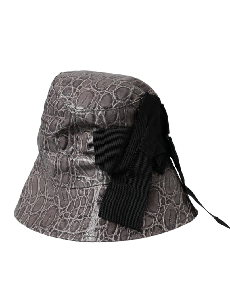 Dolce & Gabbana Black Gray Patterned Leather Bucket Women's Hat