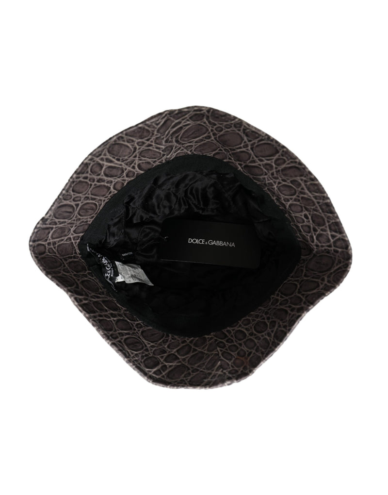 Dolce & Gabbana Black Gray Patterned Leather Bucket Women's Hat