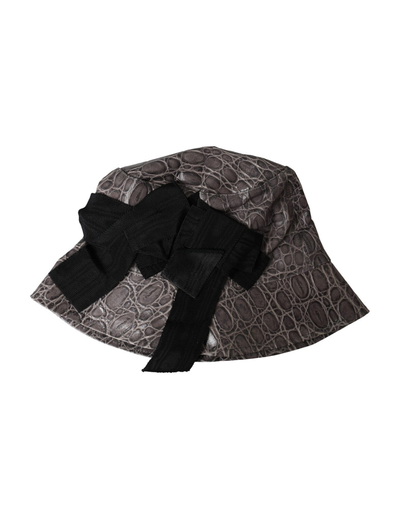 Dolce & Gabbana Black Gray Patterned Leather Bucket Women's Hat