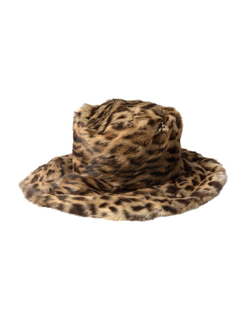 Dolce & Gabbana Brown Leopard Fur Women Bucket Women's Hat