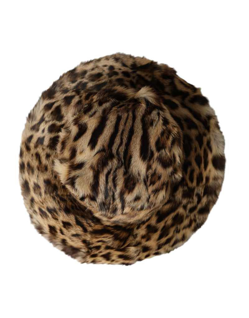 Dolce & Gabbana Brown Leopard Fur Women Bucket Women's Hat