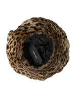 Dolce & Gabbana Brown Leopard Fur Women Bucket Women's Hat