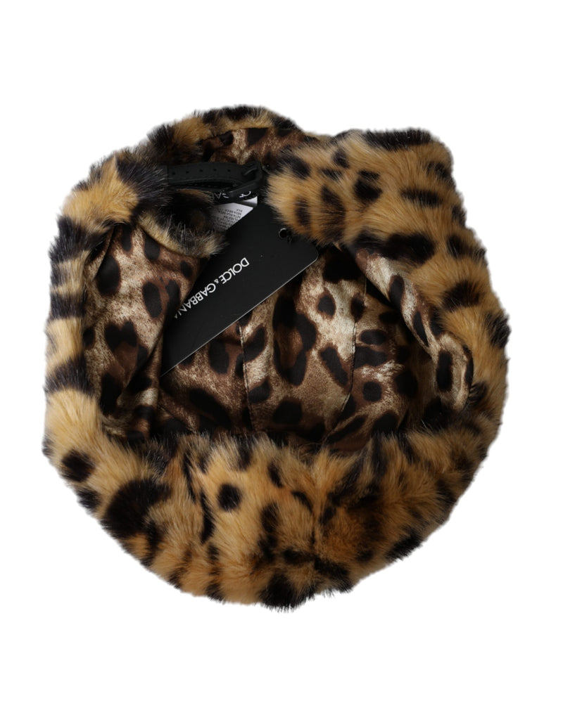 Dolce & Gabbana Brown Leopard Fur Women Bucket Women's Hat