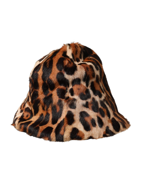 Dolce & Gabbana Brown Leopard Fur Women Bucket Women's Hat (Pre-Owned)