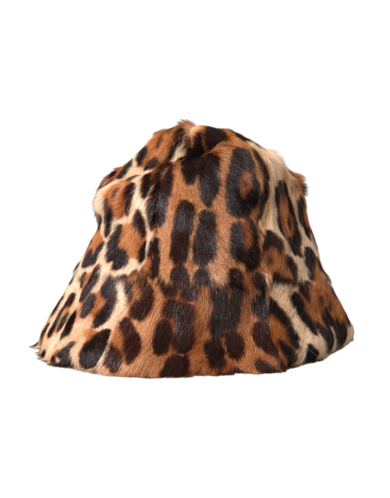 Dolce & Gabbana Brown Leopard Fur Women Bucket Women's Hat (Pre-Owned)