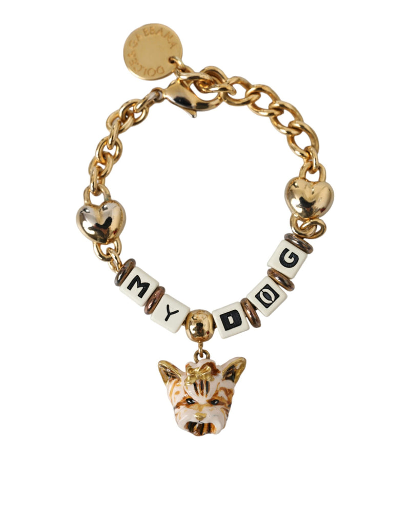 Dolce & Gabbana Gold Tone Brass Chain MY DOG Heart Women's Bracelet