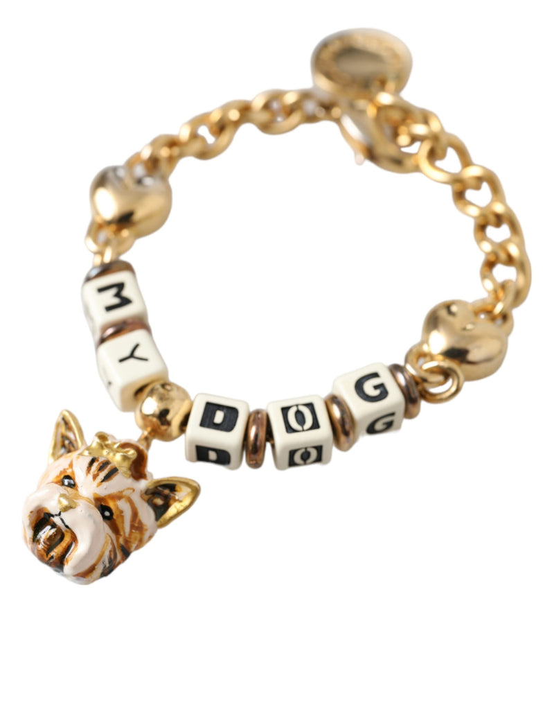 Dolce & Gabbana Gold Tone Brass Chain MY DOG Heart Women's Bracelet