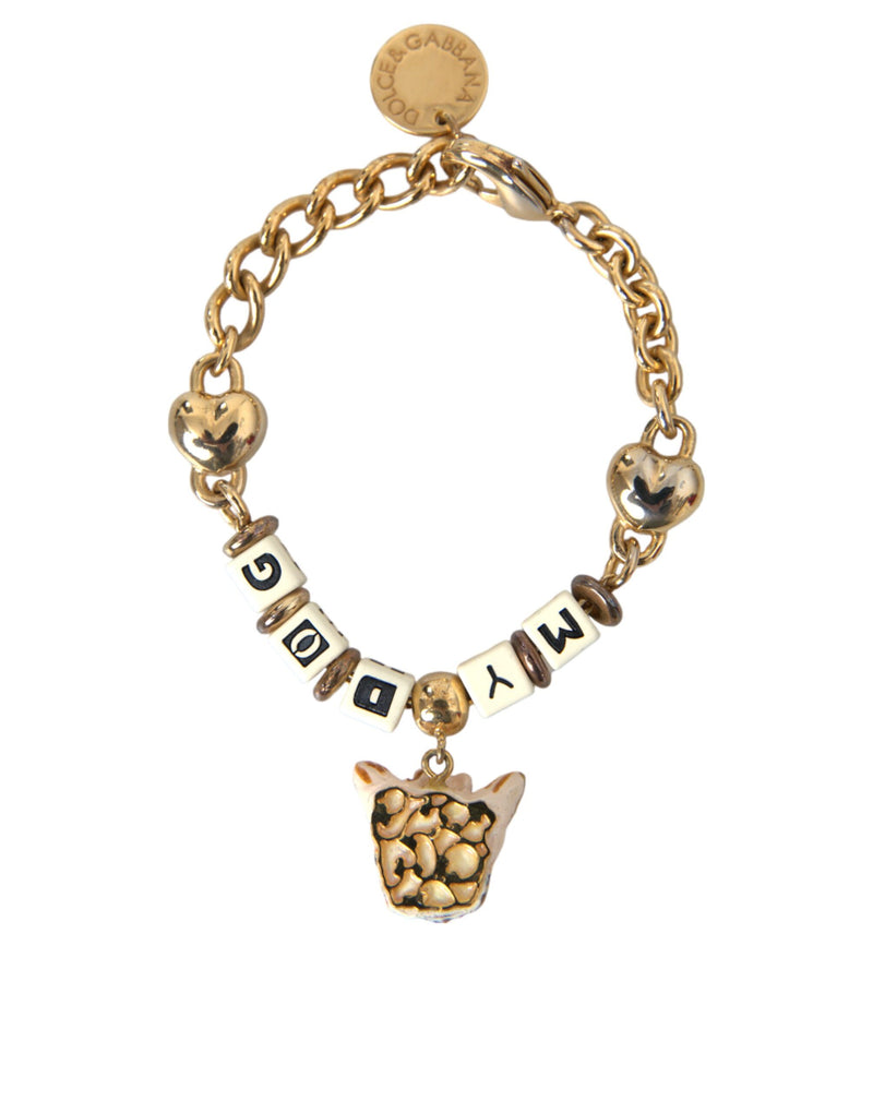 Dolce & Gabbana Gold Tone Brass Chain MY DOG Heart Women's Bracelet