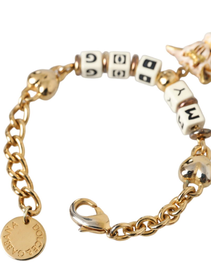 Dolce & Gabbana Gold Tone Brass Chain MY DOG Heart Women's Bracelet