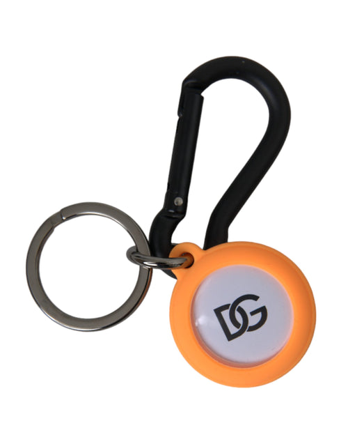 Dolce & Gabbana Orange Rubber DG Logo Round Brass Metal Keyring Men's Keychain