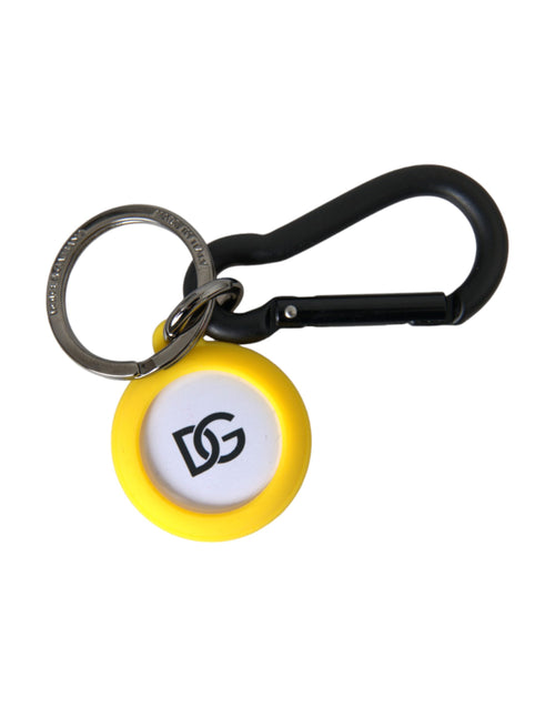 Dolce & Gabbana Yellow Rubber DG Logo Round Brass Metal Keyring Men's Keychain