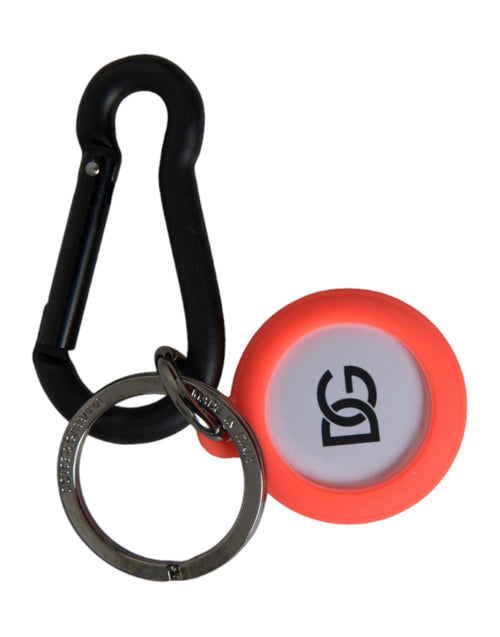 Dolce & Gabbana Red Orange Rubber DG Logo Round Metal Keyring Men's Keychain