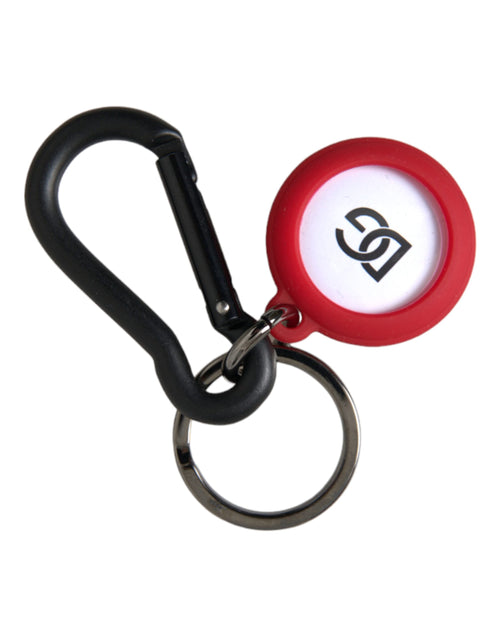 Dolce & Gabbana Red Rubber DG Logo Round Metal Brass Keyring Men's Keychain