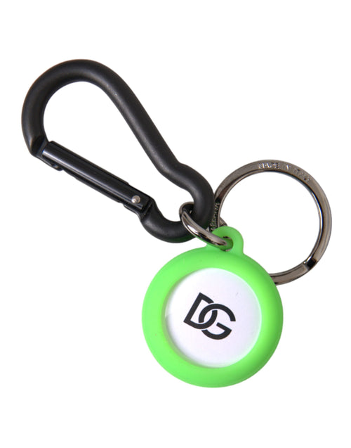 Dolce & Gabbana Green Rubber DG Logo Round Brass Metal Keyring Men's Keychain