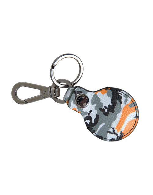 Dolce & Gabbana Camouflage Leather DG Logo Round Metal Keyring Men's Keychain