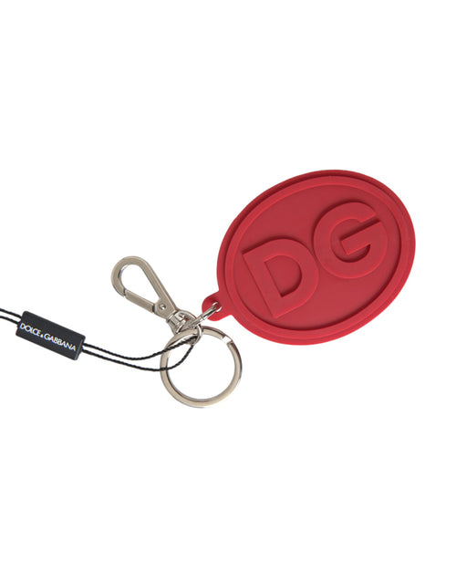 Dolce & Gabbana Red Rubber DG Logo Silver Brass Metal Keyring Men's Keychain