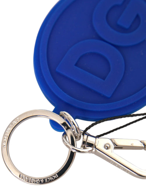 Dolce & Gabbana Blue Rubber DG Logo Silver Brass Metal Keyring Men's Keychain