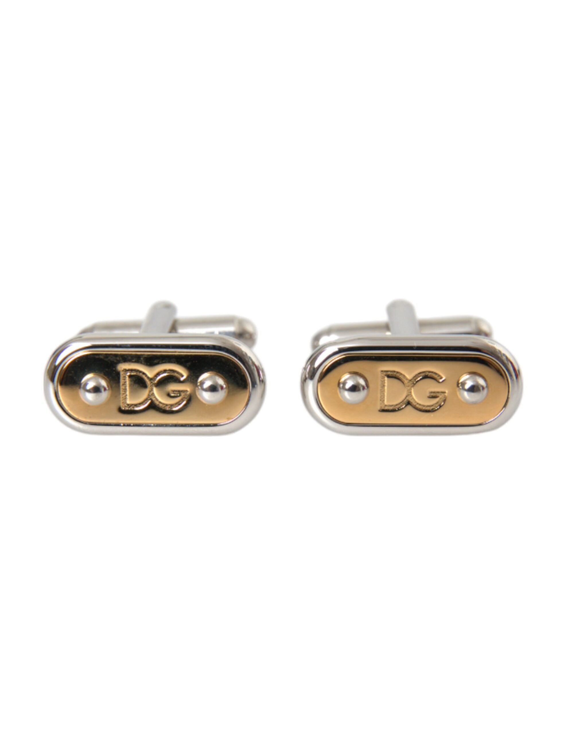 Dolce & Gabbana Silver Gold Plated Metal Brass Pin Men's Cufflinks