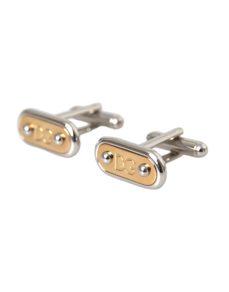 Dolce & Gabbana Silver Gold Plated Metal Brass Pin Men's Cufflinks