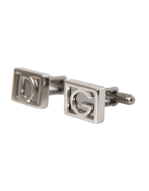 Dolce & Gabbana Silver Plated Metal Brass DG Logo Pin Men's Cufflinks