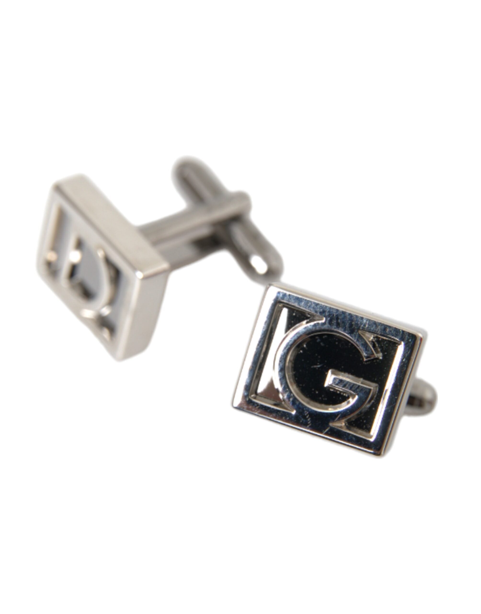 Dolce & Gabbana Silver Plated Metal Brass DG Logo Pin Men's Cufflinks