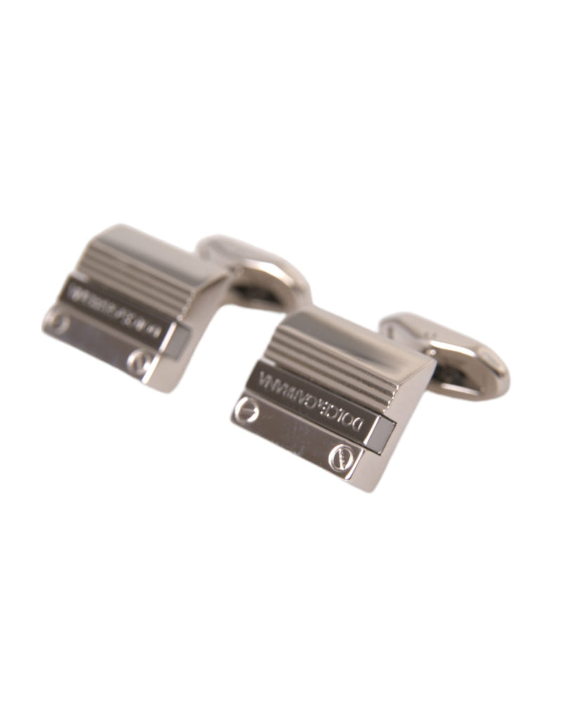 Dolce & Gabbana Silver Plated Metal Brass DG Logo Pin Men's Cufflinks