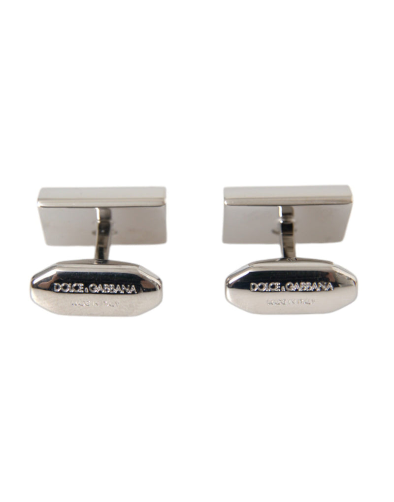 Dolce & Gabbana Silver Plated Metal Brass DG Logo Pin Men's Cufflinks