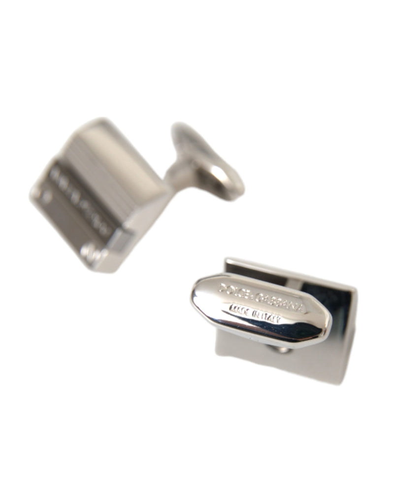 Dolce & Gabbana Silver Plated Metal Brass DG Logo Pin Men's Cufflinks