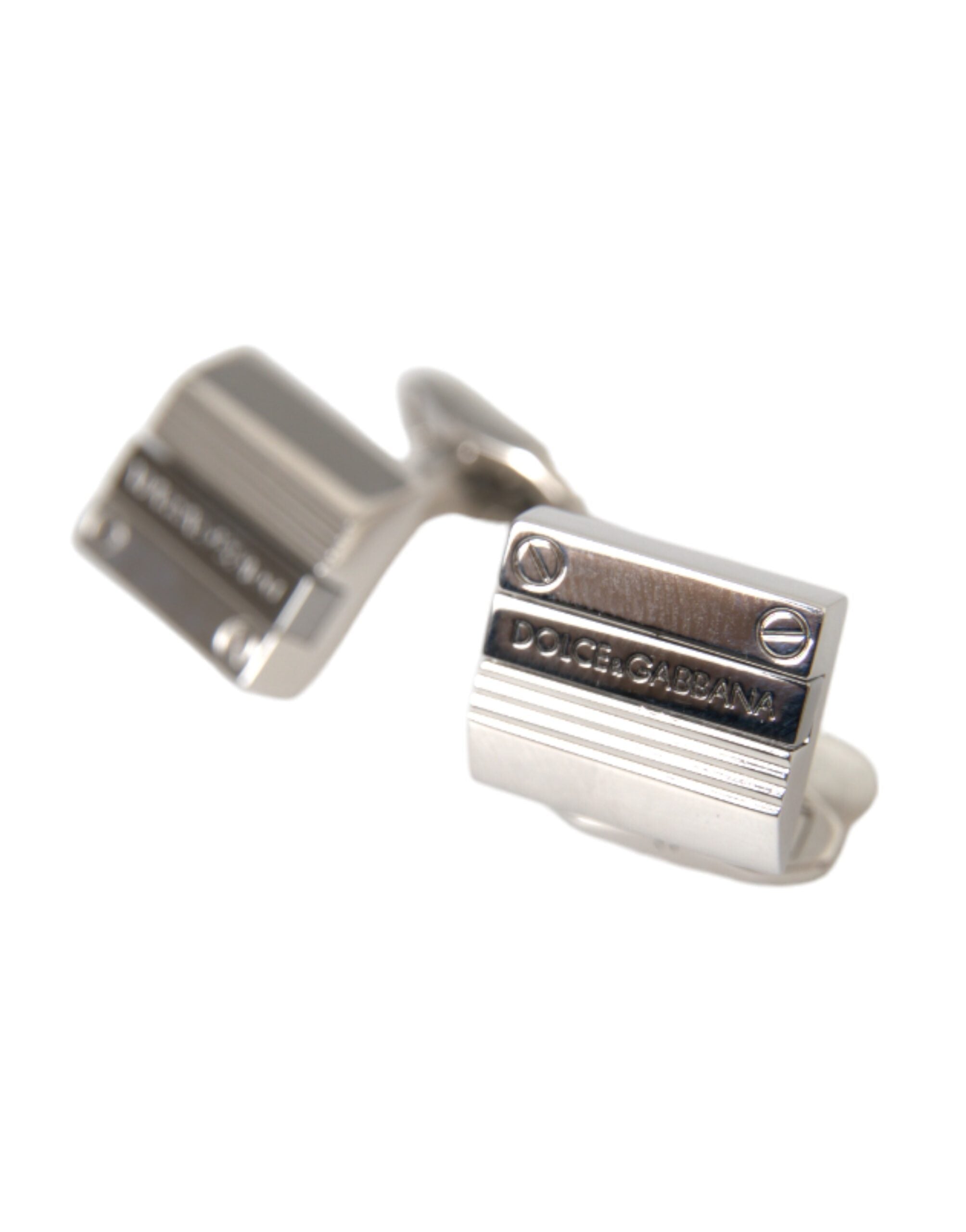 Dolce & Gabbana Silver Plated Metal Brass DG Logo Pin Men's Cufflinks