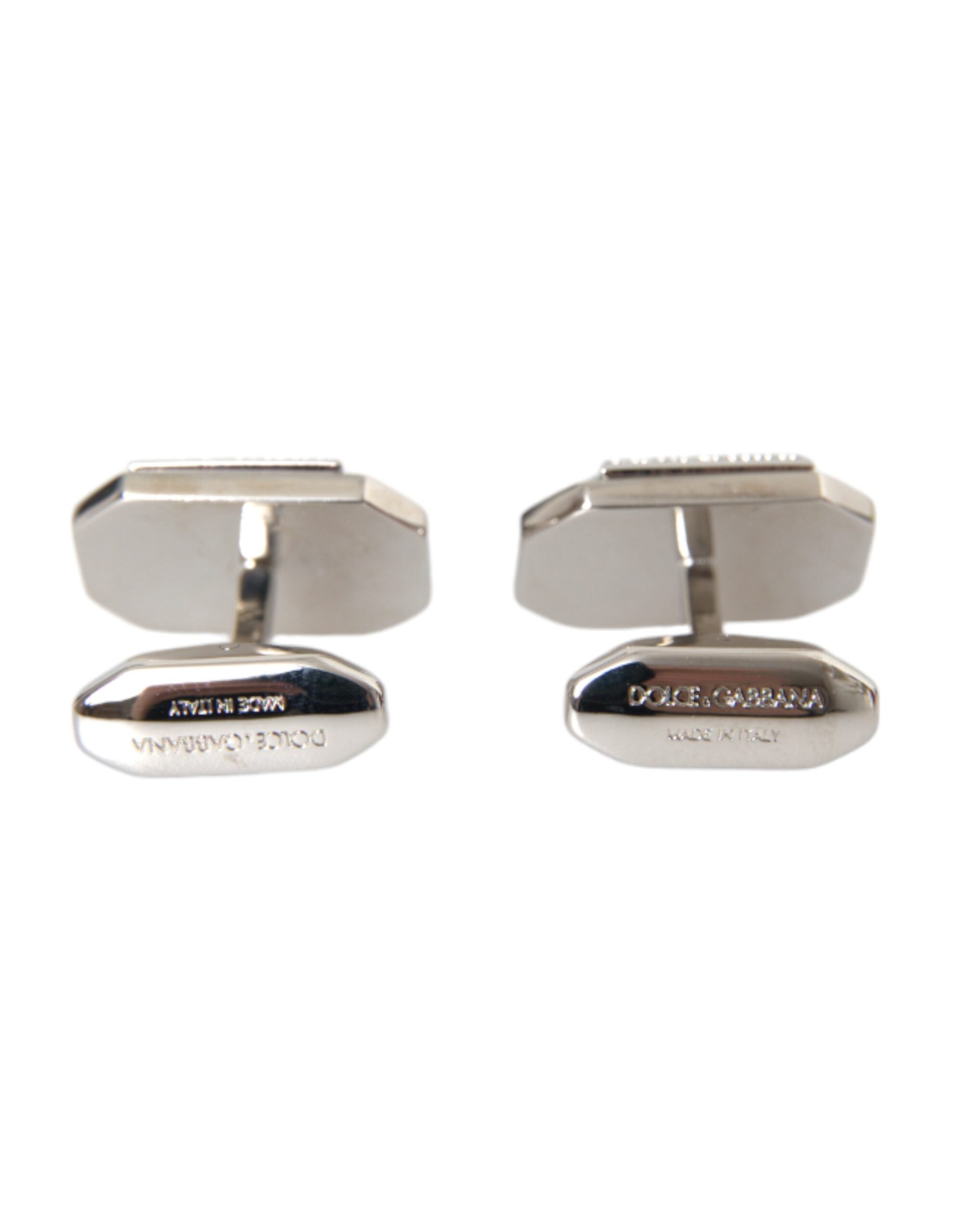 Dolce & Gabbana Silver Plated Brass Pin Crystal Men's Cufflinks