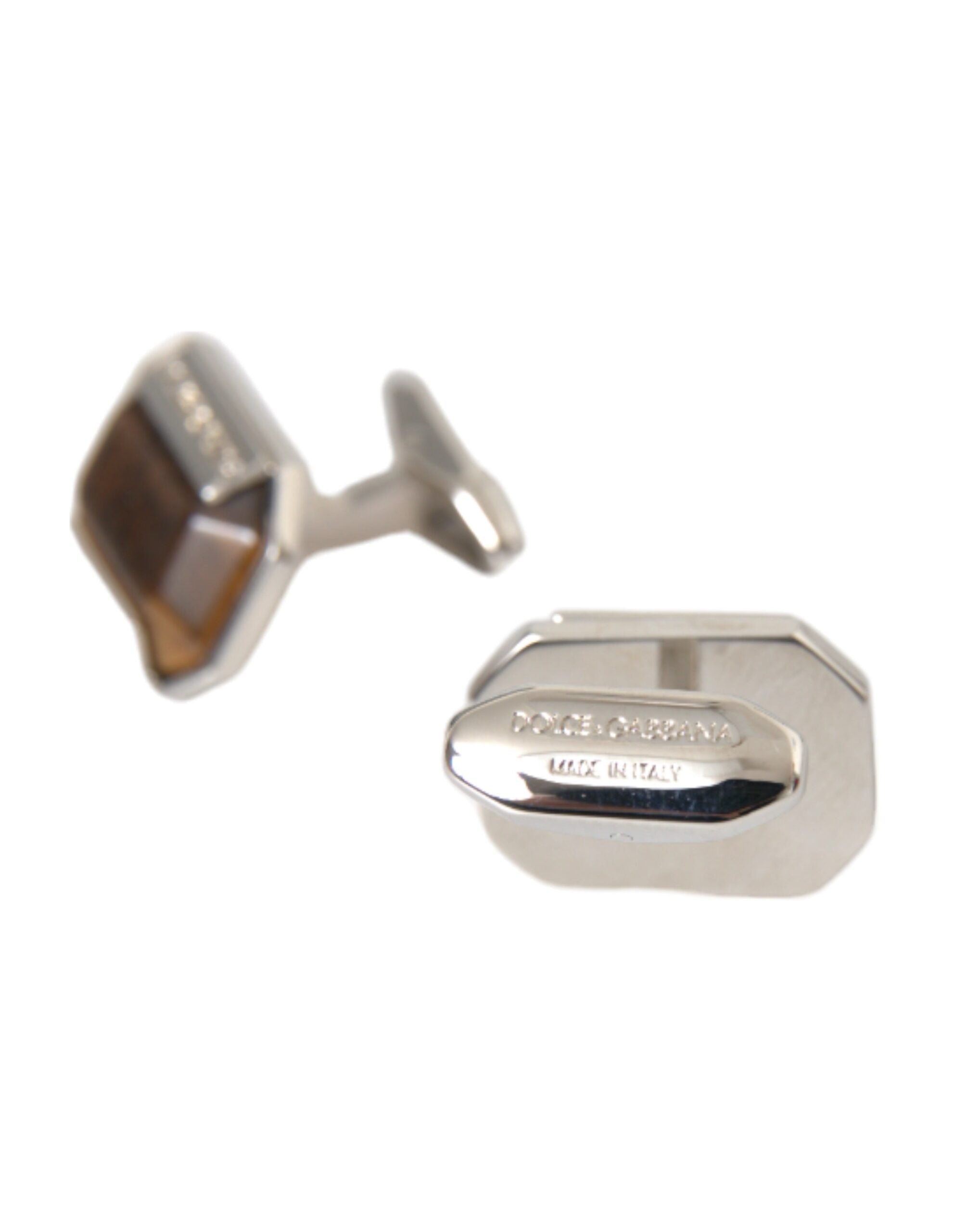 Dolce & Gabbana Silver Plated Brass Pin Crystal Men's Cufflinks