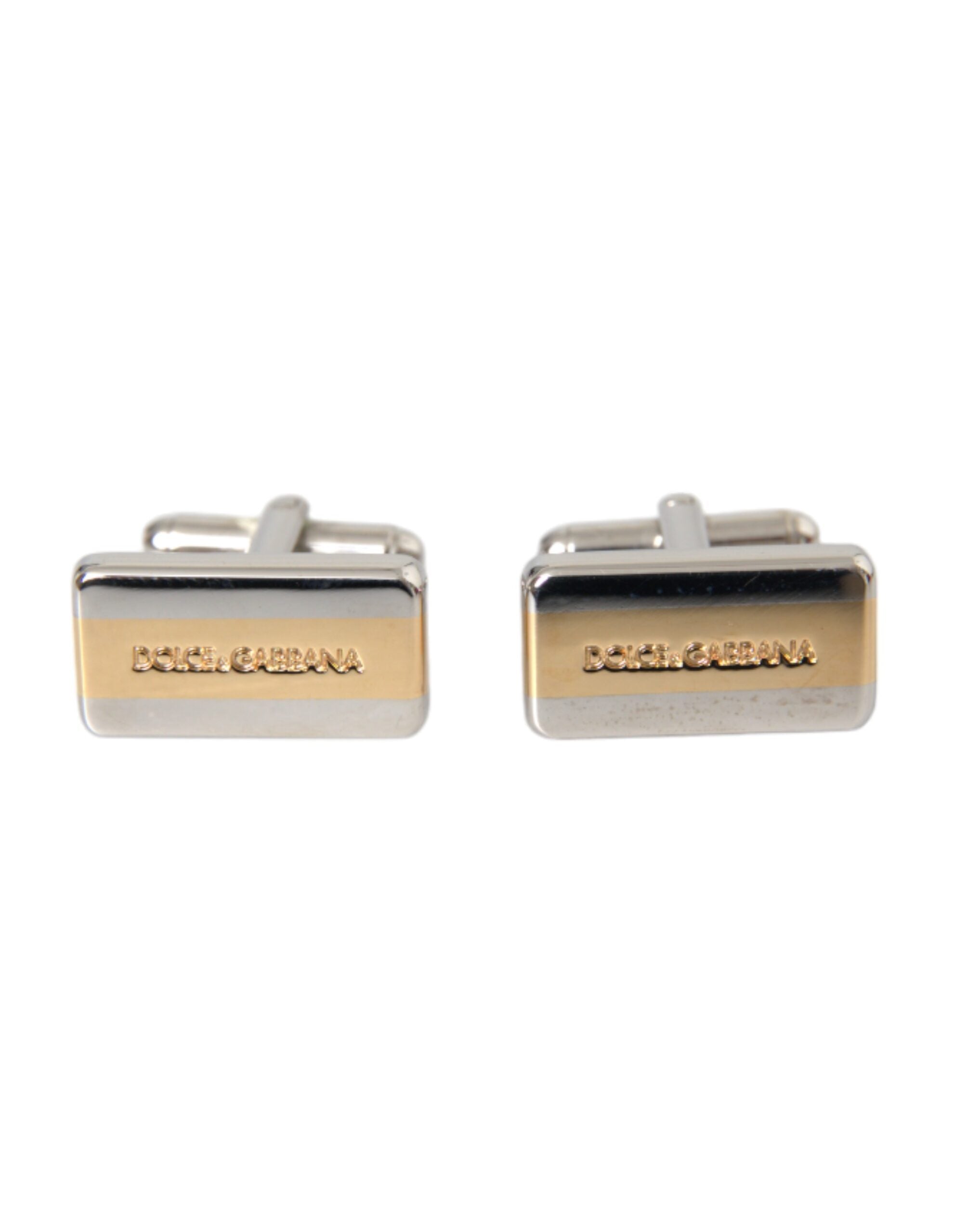 Dolce & Gabbana Silver Gold Plated Brass DG Logo Pin Men's Cufflinks